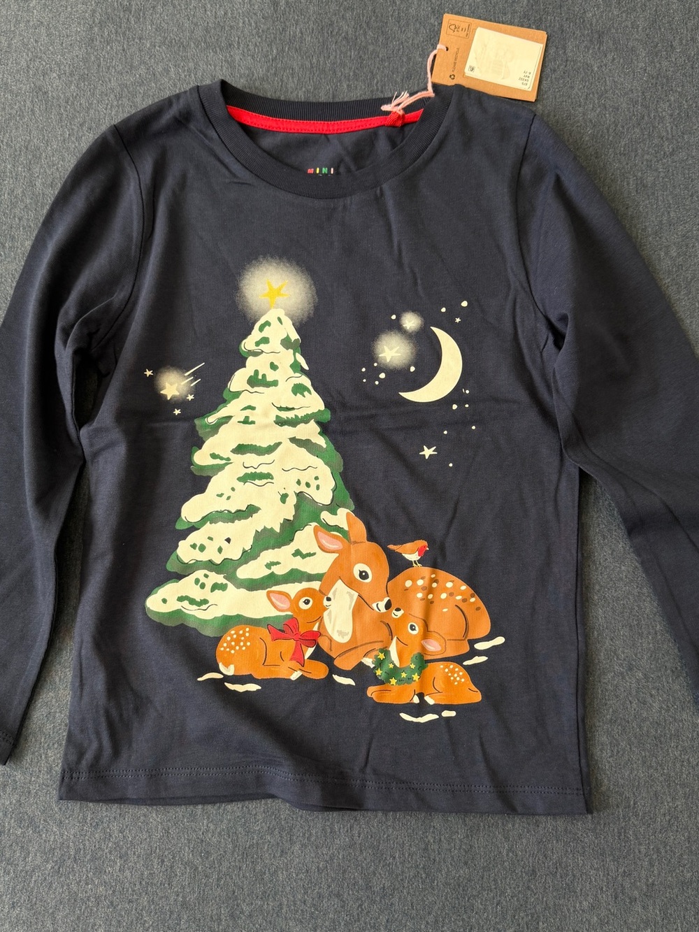 Mini Boden Navy Holiday Reindeer Graphic Tee 6-7y